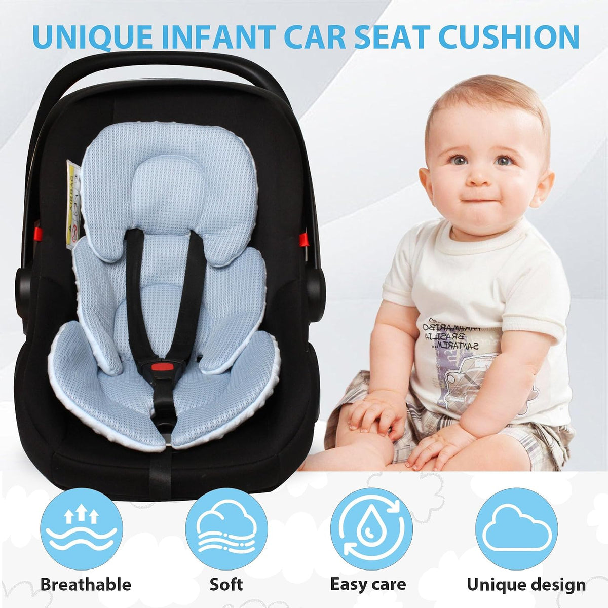 Infant Carseat Insert for Newborn Baby 2-In-1 Reversible Support Pad | Girls Boys Thickened Head & Body Support for Carseats Strollers Swings Bouncers All Seasons Use