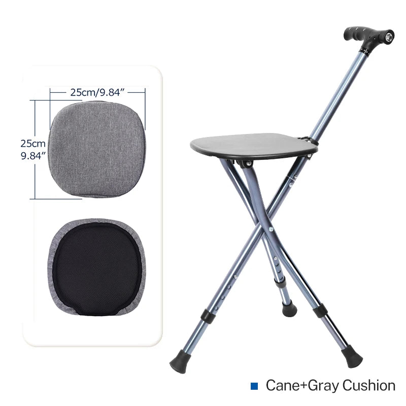 Folding Canes with Seat Walking Stick Height Adjustment Cane Seat Foldable Anti-Slip Lightweight Walking Stick for Senior