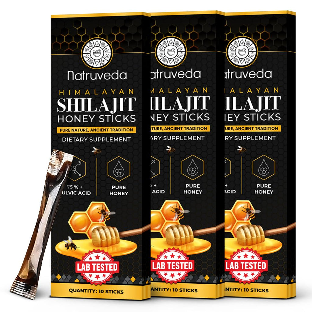 , Himalayan Shilajit Honey Sticks for Men & Women - 75%+ Fulvic Acid & Trace Minerals - Raw Honey, Saffron & Himalayan Shilajit Resin - 10 Sticks Pack