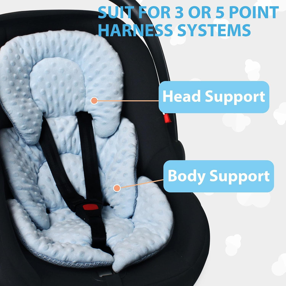 Infant Carseat Insert for Newborn Baby 2-In-1 Reversible Support Pad | Girls Boys Thickened Head & Body Support for Carseats Strollers Swings Bouncers All Seasons Use