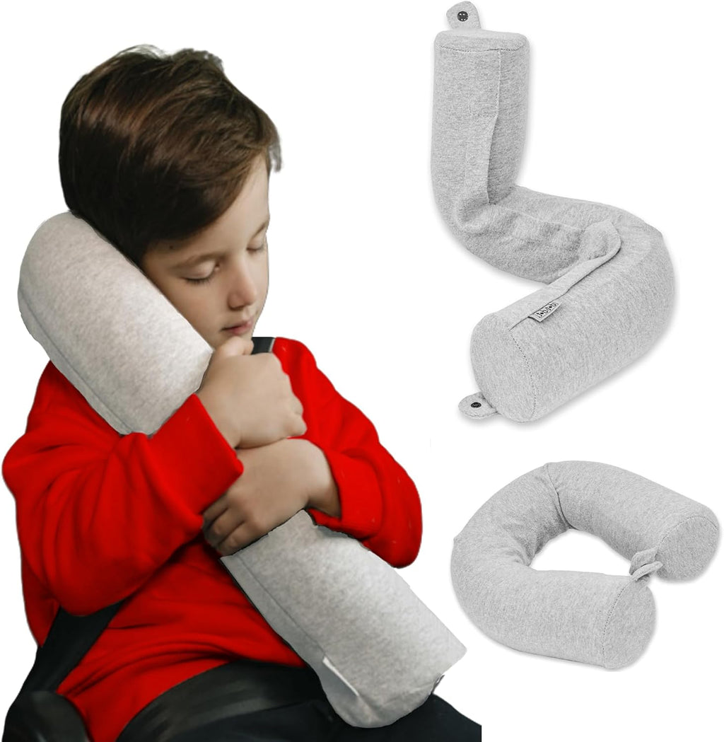 Twist Memory Foam Kids Travel Pillow, Bendable Neck Pillow for Airplane, Car and Home, 23-Inch Adjustable Roll with Washable Cotton Cover
